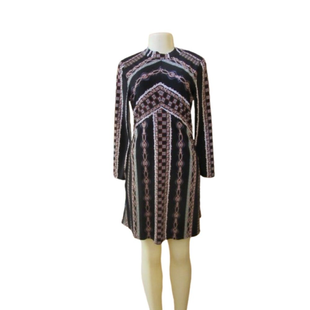Free People Stella Mini Dress Black Geometric Long Sleeve S - Picture 2 of 7